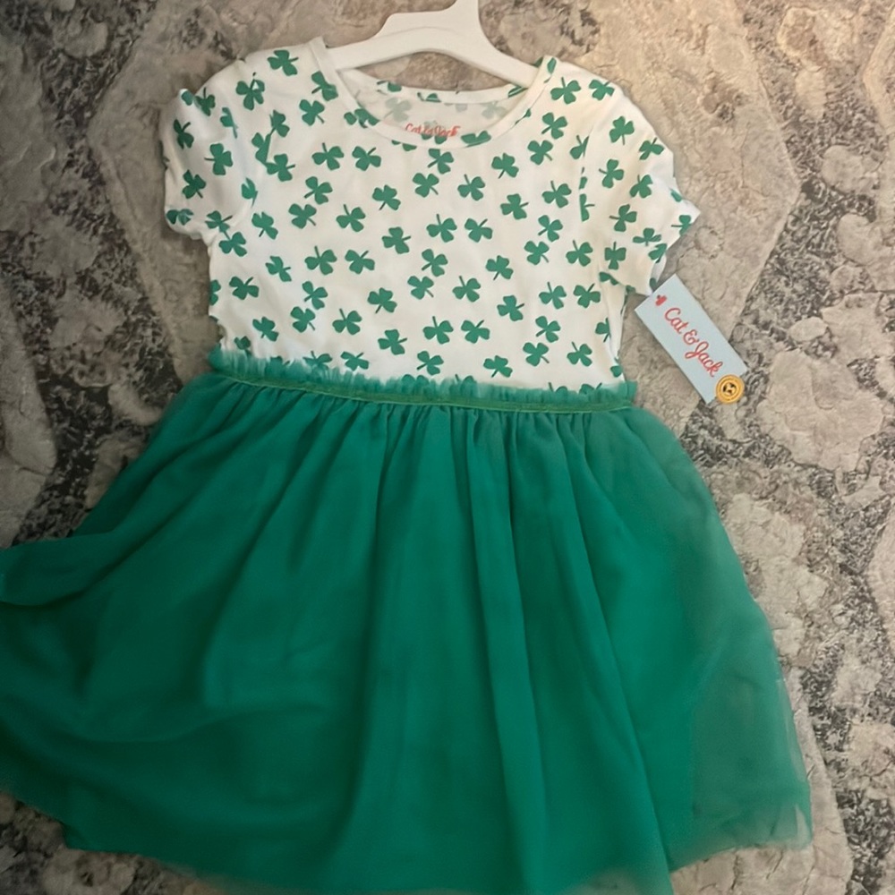 Cat & Jack White and Green Shamrock Tulle Dress